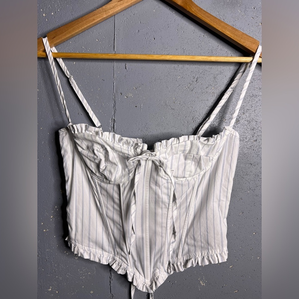 EDIKTED Pinstriped Ruffle Corset Top in size XS.